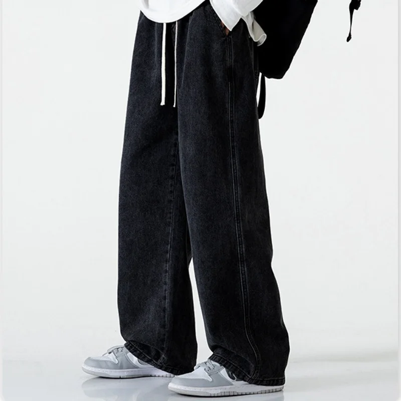 DEEPTOWN Classic Black Jeans for Men Casual Denim Pants Loose Youth Straight Trousers Male Korean Style All-match Streetwear