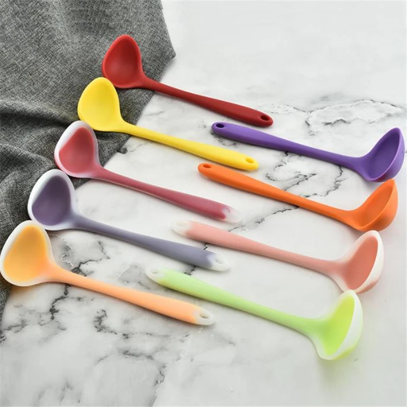 

New Translucent Nonstick Silicone Spoon High-Temperature Anti Hot Handle Soup Spoon Kitchen Cooking Tools Accessories Spoon