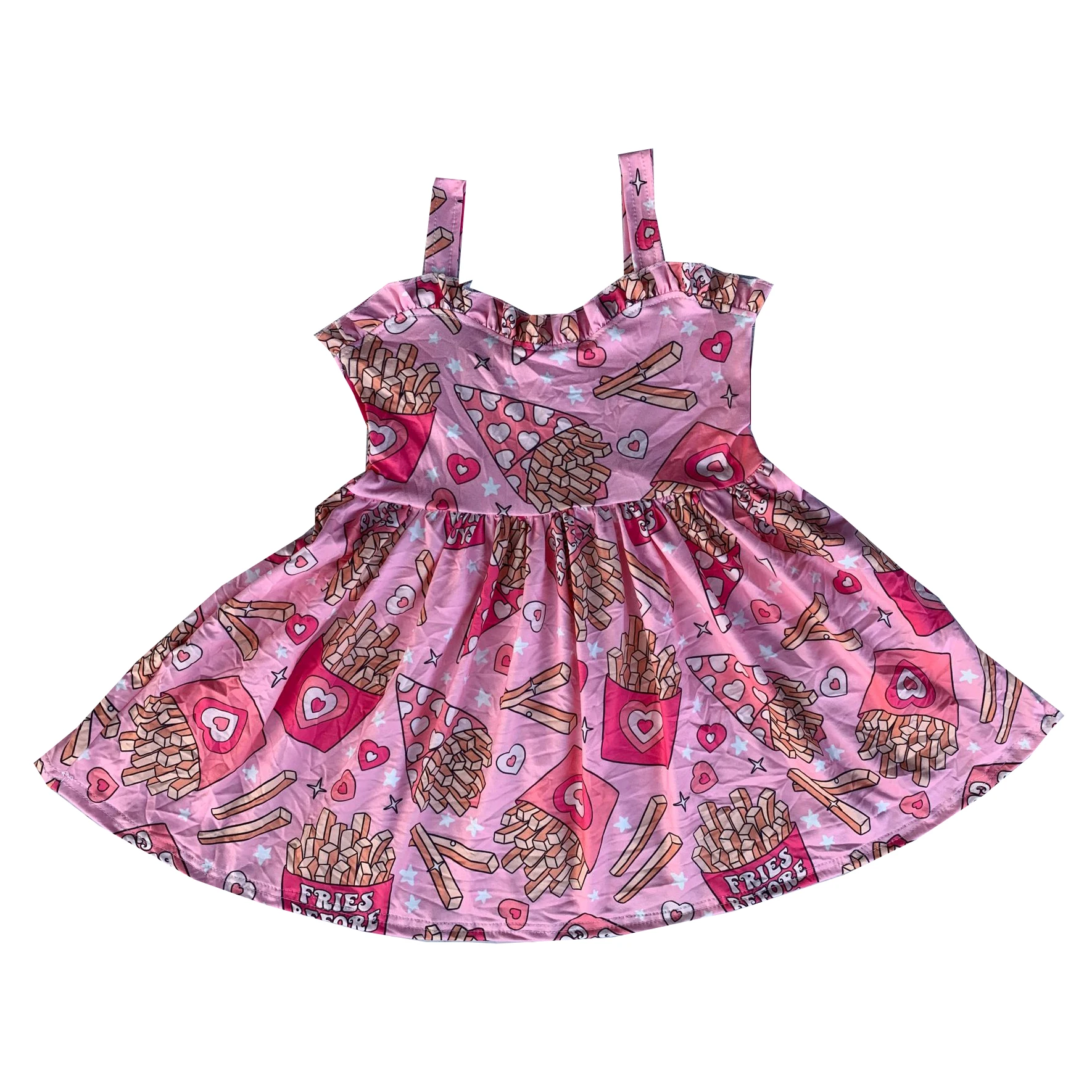 

Оптовая продажа, летнее платье принцессы, розовое платье-комбинация с принтом картошки фри, платья для девочек, детская одежда