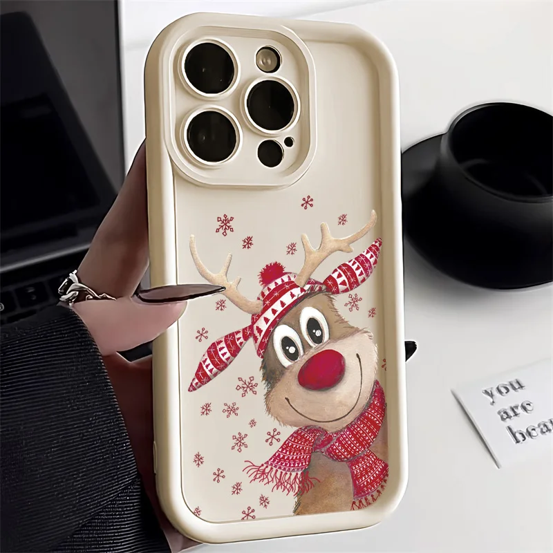 Christmas Sika Deer Case For iPhone 16 Pro Max Fundas 15 13 14 11 12 X XR XS 7 8 Plus SE 2 Shockproof Silicone Cover