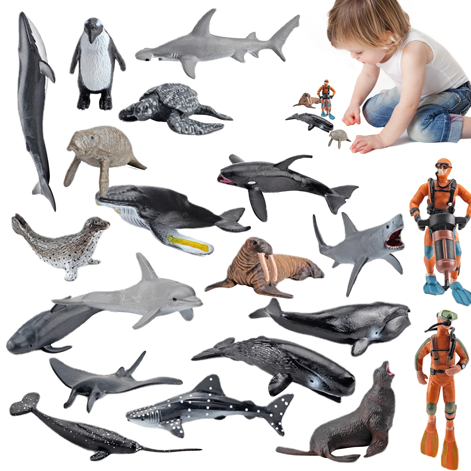 

Mini Sea Animal Figures Toy 20PCS Small Ocean Animal Figurine Set With Sharks Whales Arctic Animal Educational Shower Bath Toys