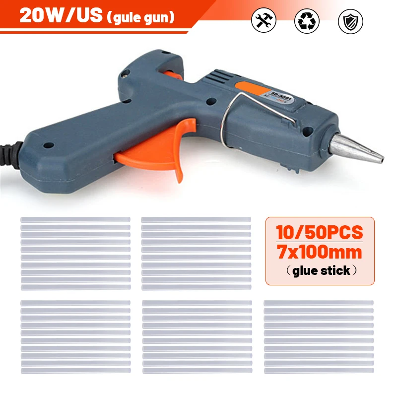 

High Temperature 20W 7mm Glue Gun Electric US Plug Aluminium Nozzle Heater Heating Wax Hot Melt Glue Stick DIY Hand Tools