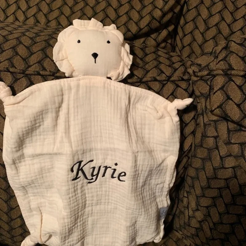 

Baby Gift Personalized Baby Comforting Toys Lovey Lion Rabbit Embroidered Organic Muslin Toddler Gift Animal Baby Sleeping Dolls