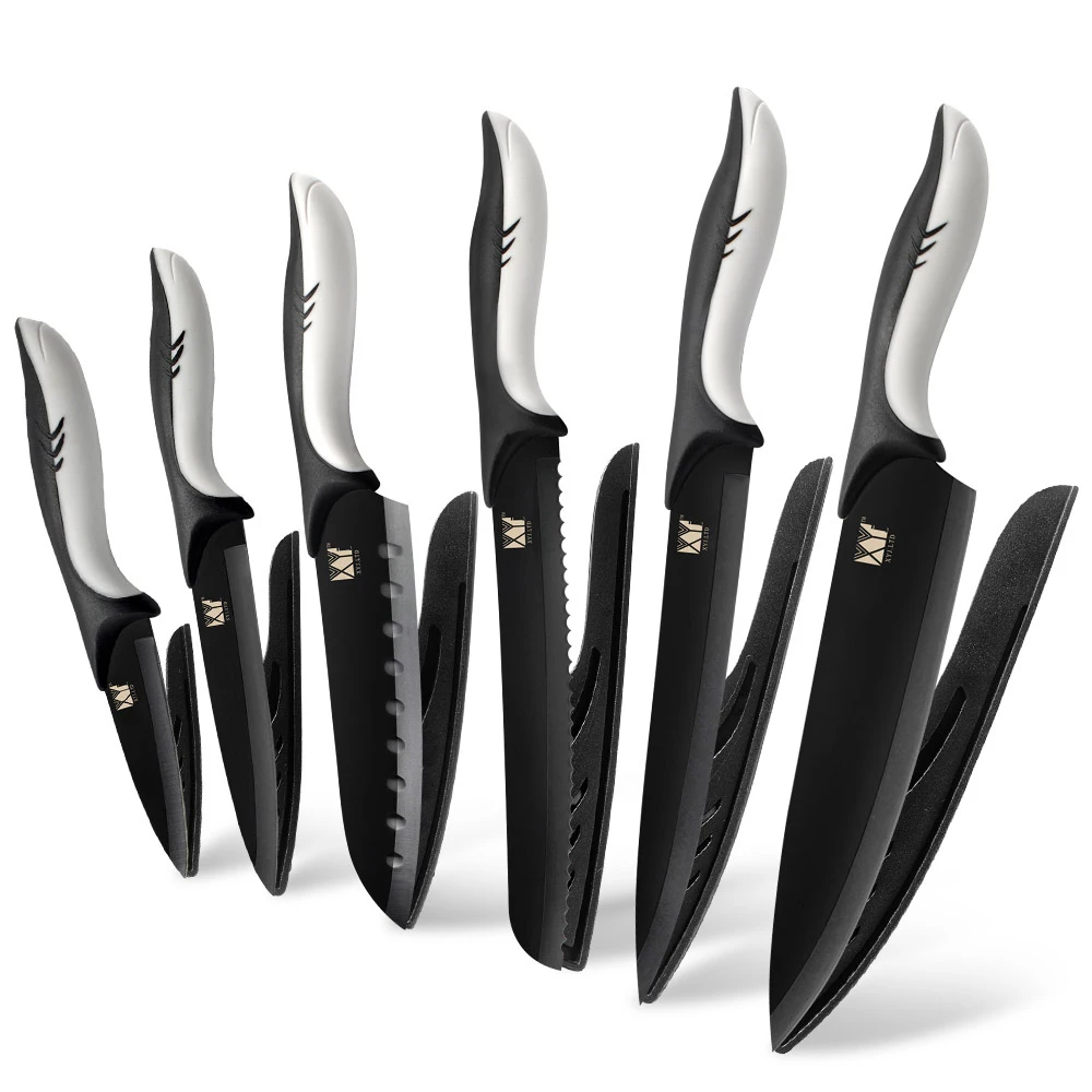 

Professional Knife Set Black Blade Sharp Chef Slicing Bread Santoku Utility Paring Fruit Knife Meat Cleaver Kitchen Knives Tools