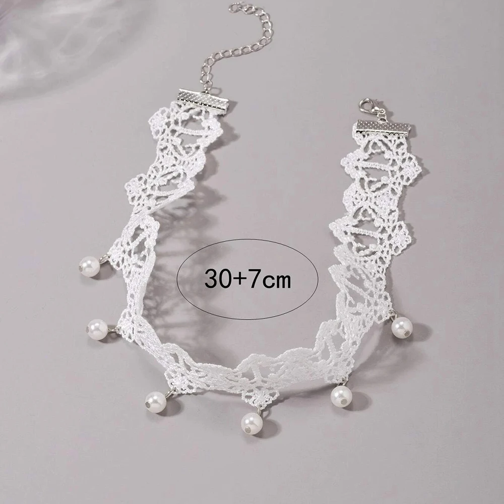 Bohemia Elegant Vintage Imitation Pearl White Lace Statement Choker Necklaces Bridal 2022 Fashion Jewelry For Women Wedding Gift images - 6