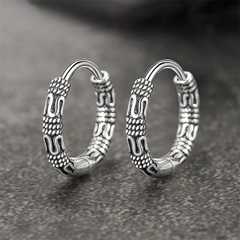 

Vintage 925 Sterling Silver Hoop Earrings Pattern Earring For Women Silver Jewelry Korea New