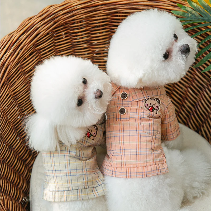 

Pet Dog Clothes Plaid Shirts for Dogs Clothing Cat Small Strawberry Bear Print Cute Spring Summer Chihuahua Pet Products 2022