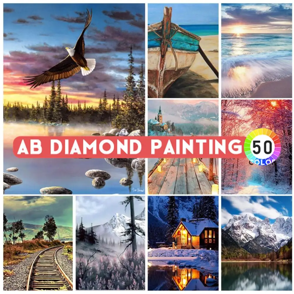 

Алмазная 5D живопись AB сверла с пейзажем «сделай сам», полное Алмазная вышивка с изображением озера, виллы, снега, гор, семейный декор, подарок