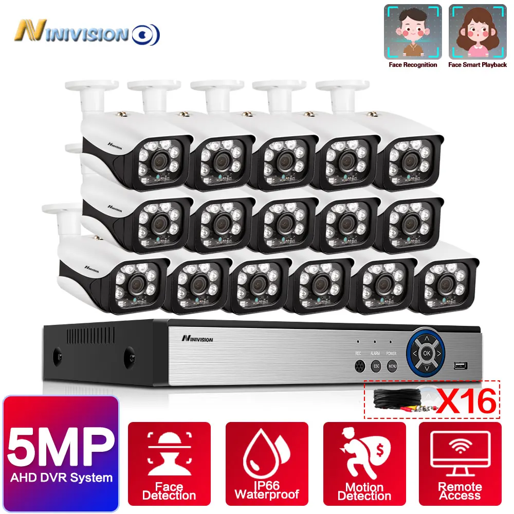 Система видеонаблюдения H.265 16CH 5MP HD 4MP DVR kit SONY Sensor Outdoor IP66 система безопасности с