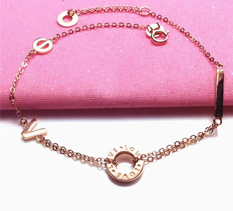 

Pure Russian Purple Gold Letter Love Bracelet Rose Gold Color Gold New Simple Version Ladies Bracelet luxury jewelry