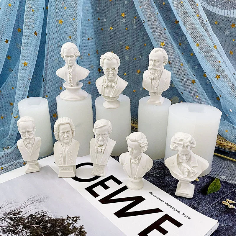 

1 Pc Famous Person Silicone Candle Mold Plaster Candle Cake Mould Beethoven Tchaikovsky Chopin Musician Artist DIY Candle Tools