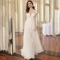 elegant cap sleeve wedding dress 2022 for women a line backless bride dresses lace appliques bride dresses vestidos de novia