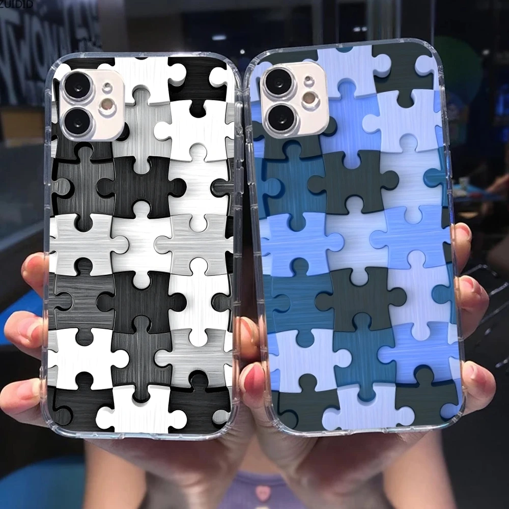 Puzzle Pretty Fashion Mobile Cell Phone Case for iPhone 16 15 14 13 12 11 X XR XS 8 Pro Max Plus Mini Clear Transparent Cover