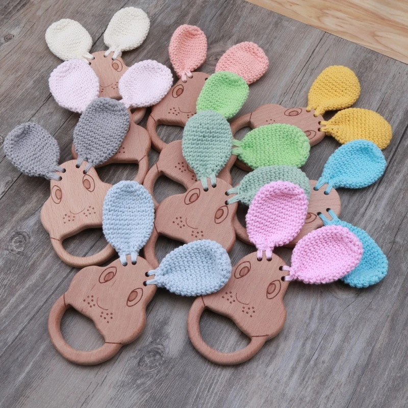 

1PC Baby Teether Beech Wooden Rattle Toys Chew Play Gym Montessori Stroller Toy A2UB