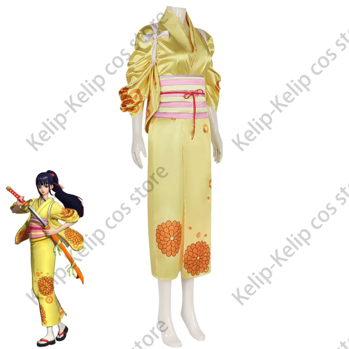 Костюм для косплея аниме Kikunojo O-Kiku халат-кимоно желтого цвета в японском стиле