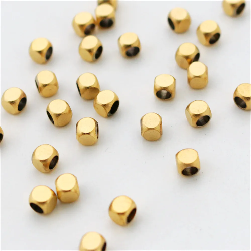 14k vacuum gold-coated sandblasted gold matte large hole chamfered square bead 4mm manual diy jewelry loose bead accessories