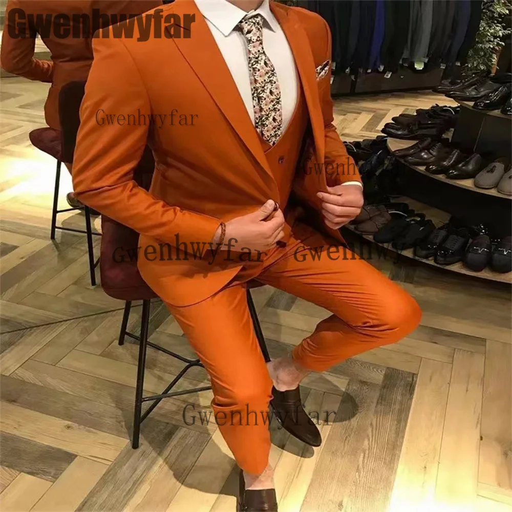

Gwenhwyfar Fashion Men Suits For Wedding 3 Pieces Set Groom Tuxedos Bussiness Male Prom Blazer Costume Homme (Blazer+Vest+Pant)