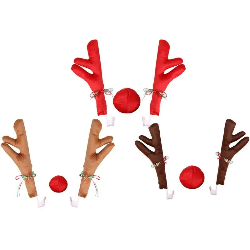 

Reindeer Decoration Car Vehicle Nose Horn Costume Decor Set Rudolph Christmas Reindeer Antlers Red Nose Ornaments Elk Antler