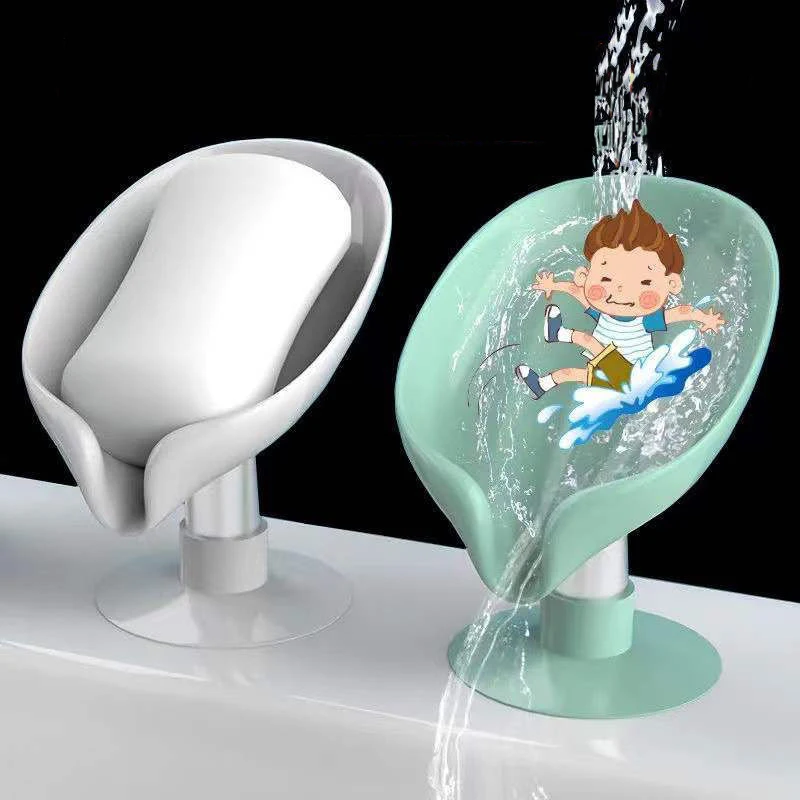 

Leaf Shape Soap Holder with Suction Cup Bathroom Shower Soap Box Plastic Drain Sponge Soaps Dishes Tray Bathroom Accessories