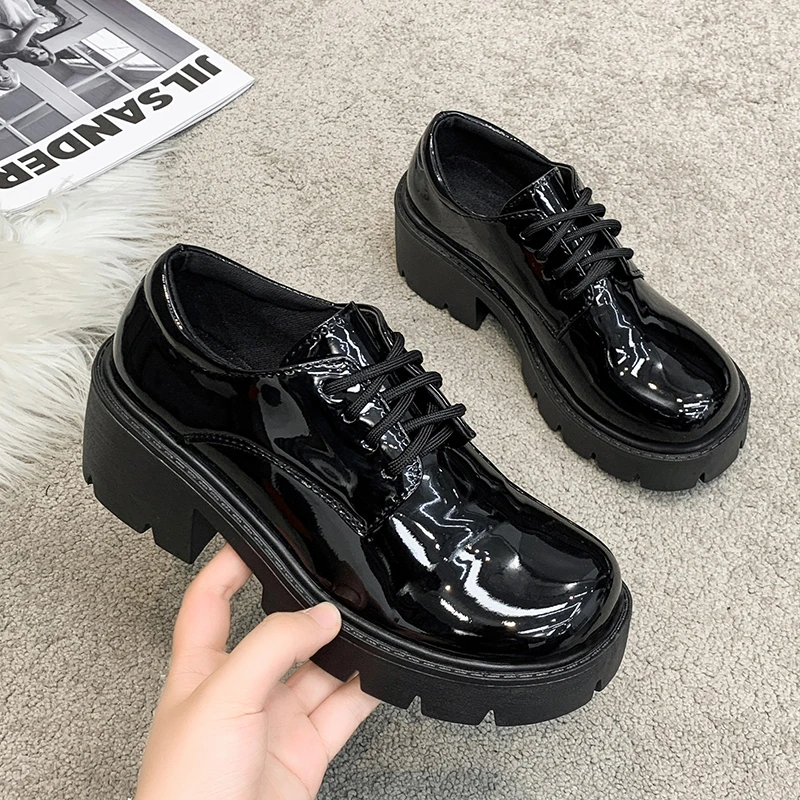 

Униформа в стиле «Лолита», кожаные туфли на толстой подошве, на шнуровке, повседневная обувь на английском языке