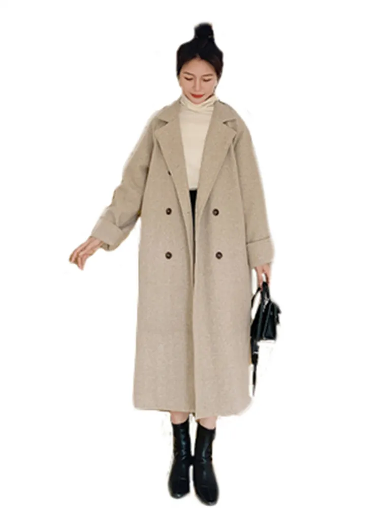 Spring Temperament Woolen Coat Women 2022 Autumn New Camel Mid-length Coat Female Hepburn Style Outer Wear Top N1511