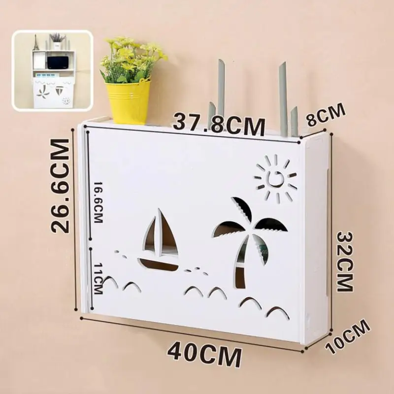 Storage Box Wireless Wifi Router Organizer Wall Hanging Plug Board Bracket Cable Wood PVC Panel Shelf DIY Home Decor |