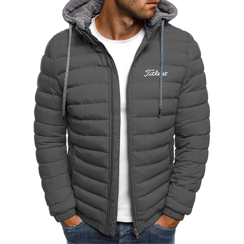 

New Winter Jackets Oversize Down Coat Men Golf Brand Padded Hooded Cardigan Drawstring Thick Warm Jacket Sports Outerwear Top
