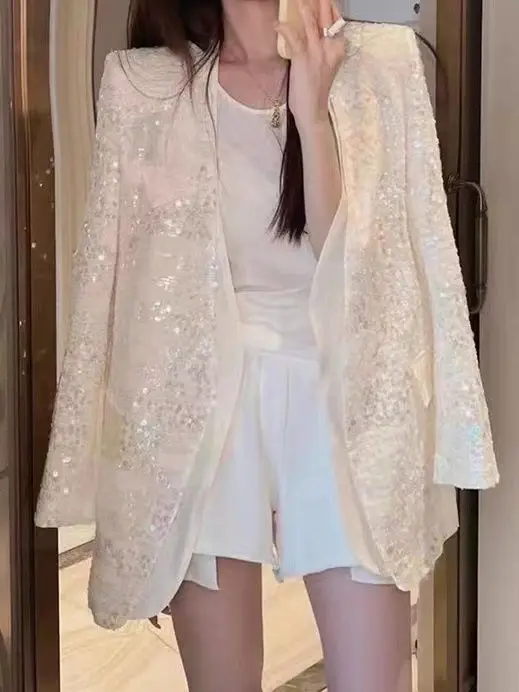 Элегантный Блейзер в европейском стиле с блестками для женщин Новинка