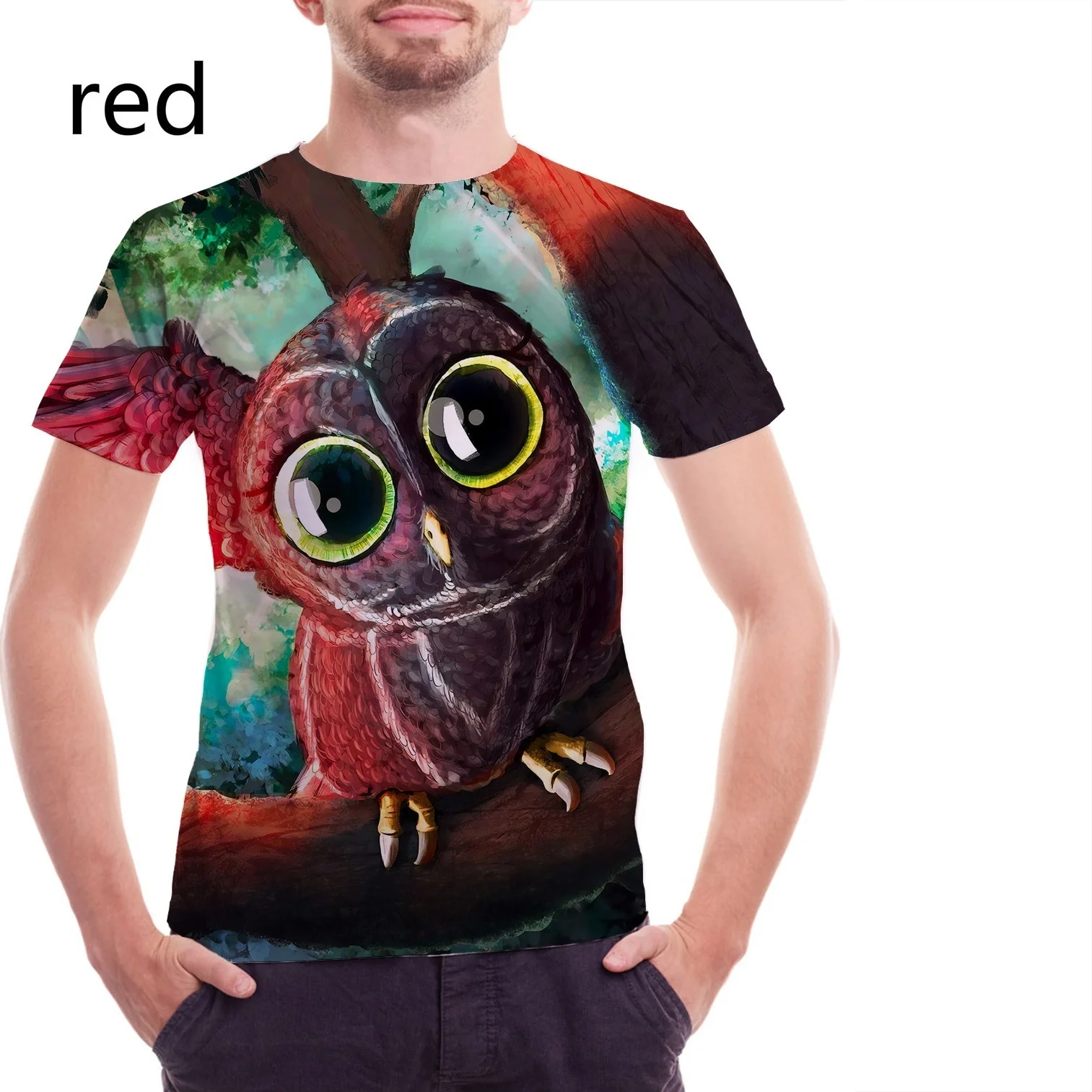 Мужская футболка с 3D-принтом совы Повседневная унисекс коротким рукавом лето 2022 |