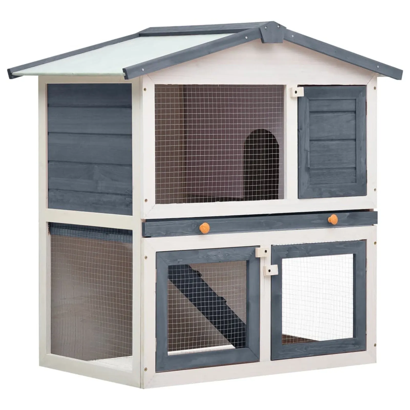 

Outdoor Rabbit Hutch 3 Doors Gray Wood