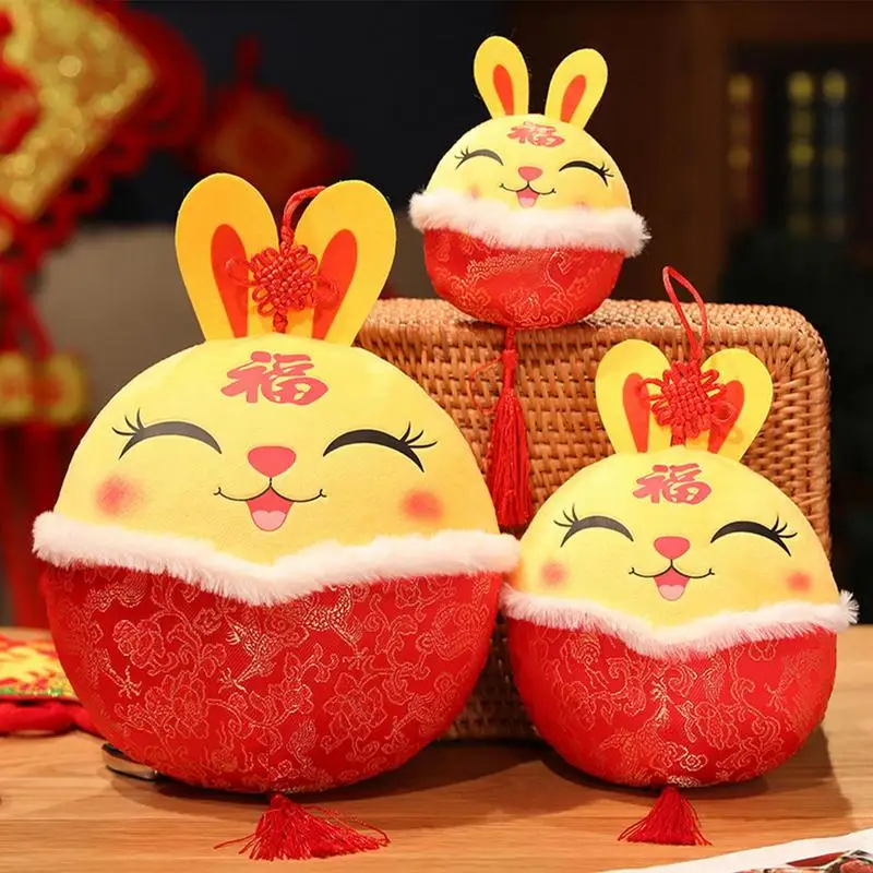 

Chinese Mascot Rabbit Cute 2023 Chinese New Year Rabbit Mascot Doll For Decor Lucky Rabbit Doll Pendants Bunny Toy Stuffed