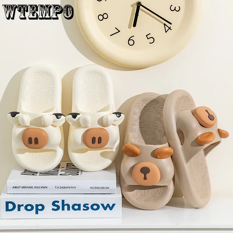 WTEMPO Cute Cow Slippers for Summer 2023 Cartoon Shape Women Slipper Outdoor Soft Non Slip Bathroom Couples Slippers Wholesale