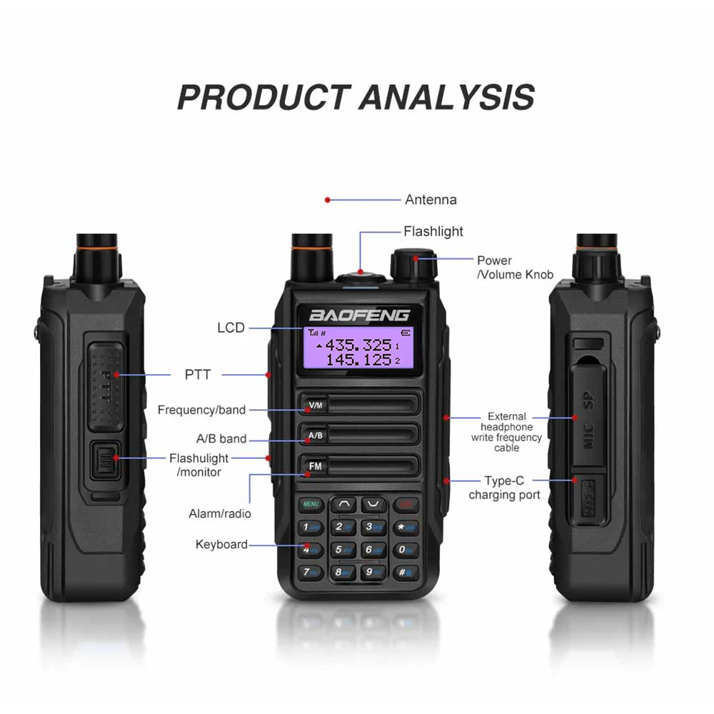 Фото Портативная рация Baofeng UV-16 Pro Mate, водостойкая, IP68, два диапазона, 136-174 и 400-520 МГц, FM, CB радио, 5 цветов, 2 упаковки №5