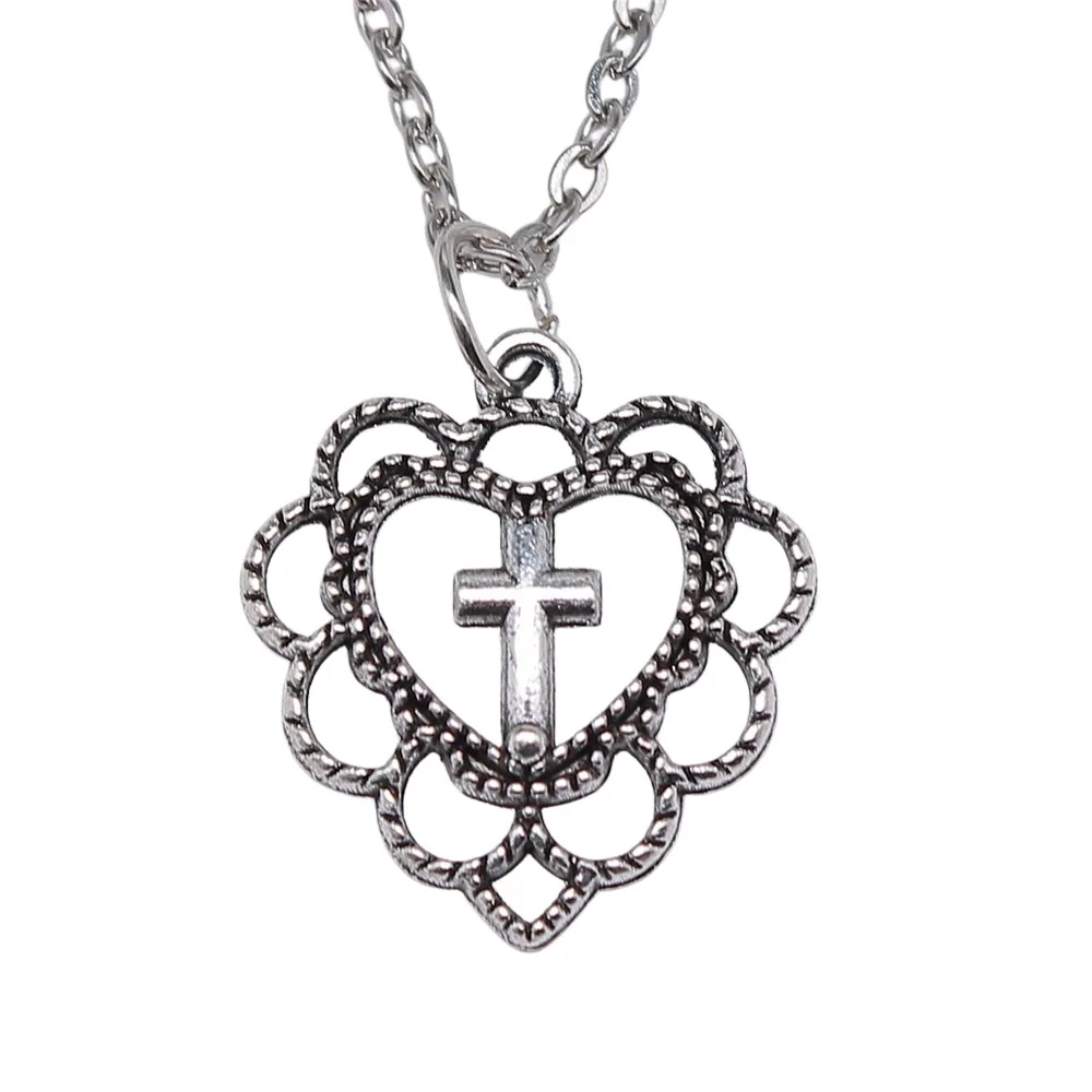 Прямая поставка ожерелья серебряного цвета под старину 22x20 мм крест в форме