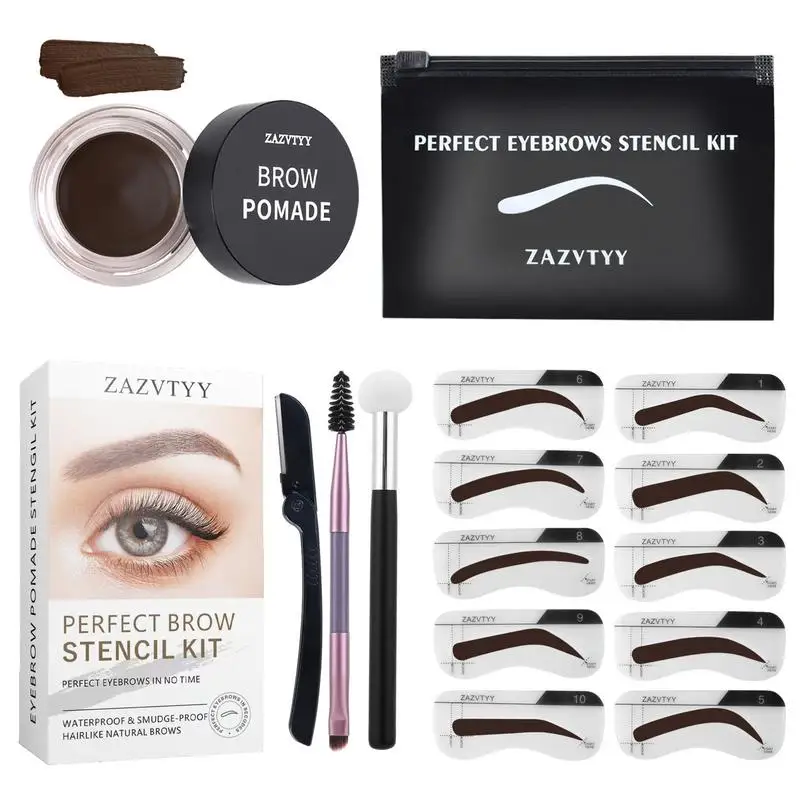 

Eye Brow Stamping Kit Eye Brow Cream And Brush Eye Brow Pomade Eyebrow Stencils Shaping Kit For Beginners