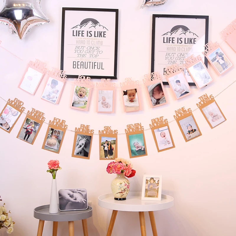 

Baby Shower Gift 12 Months Photo Frame Banner First 1st Birthday Party Decorations Kids Baby Christening Birthday Party Decor