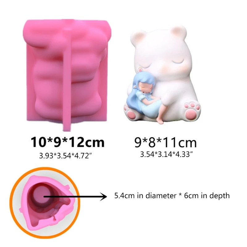

95AB Silicone Mold 3D Cute White Bear with Girl Flower Pot DIY Handmade Plaster Candle Epoxy Resin Mould for Home Decors