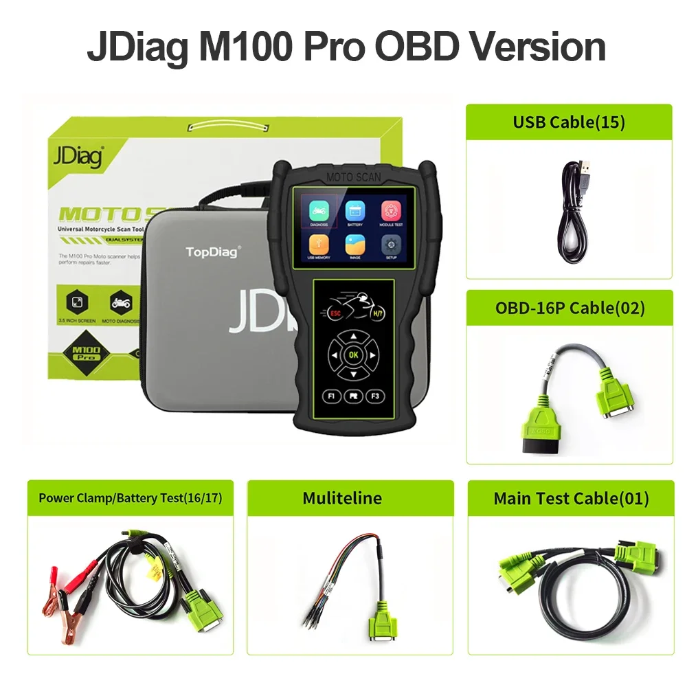 Фото Диагностический сканер для мотоциклов JDiag M100 Pro, OBD2, инструмент для диагностики неисправностей, считыватель кодов для BMW, Kawasaki, Yamaha, Suzuki, KTM №1