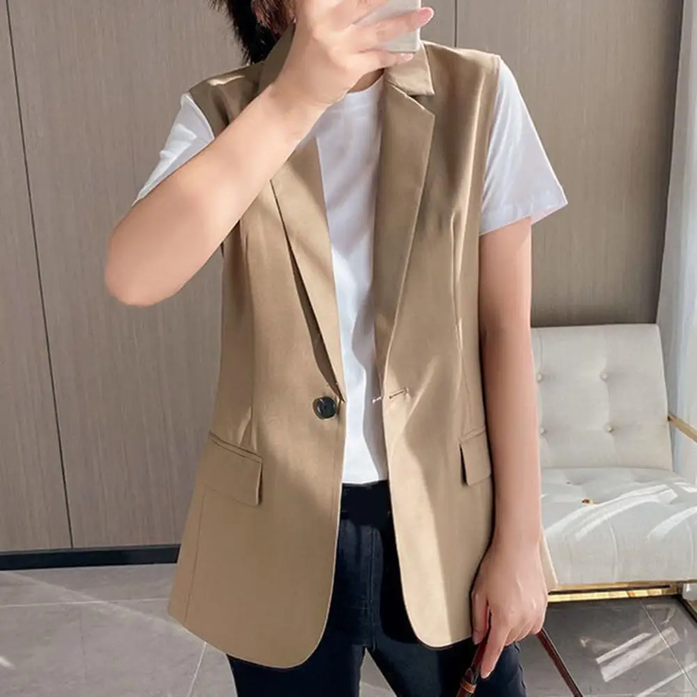 

Popular Suit Waistcoat Breathable Single Button Skin-touch Autumn Office Lady Slim Suit Jacket Blazer Vest Workwear