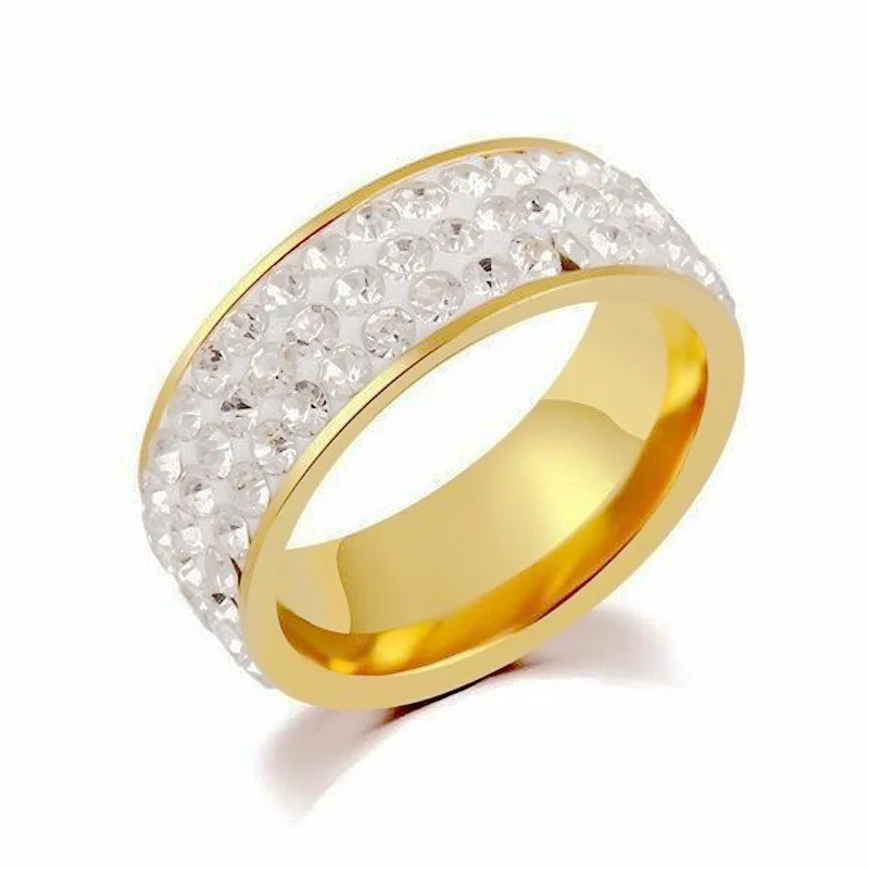 

3 Rows Colorful Stones Stainless Steel Ring Pave Setting 8mm Wedding For Women Elegant Engagement Jewelry 6-13