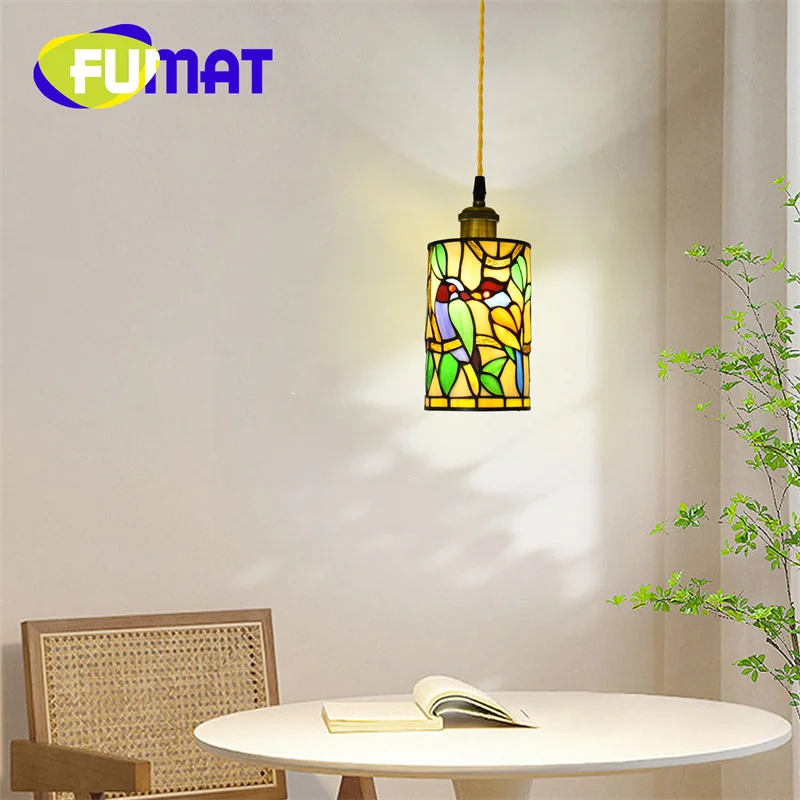 

FUMAT Tiffany stained glass chandelier Vintage style Art Deco Restaurant Bar Study Bedroom balcony corridor ceiling light