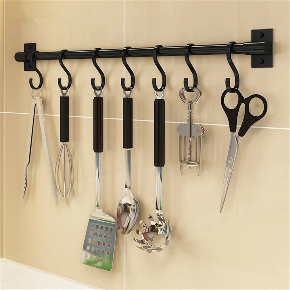 

Kitchen Hooks Self Adhesive Hook Home Wall Hook Black Slidable Hanger Rag Rack Kitchen Gadgets Spoon Pot Cooking Utensils Hooks