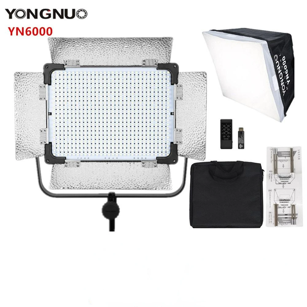 

Светодиодная лампа для видеосъемки YONGNUO YN6000 3200K-5500K 600, профессиональная лампа для фотографии, большая световая панель с софтбоксом для студи...