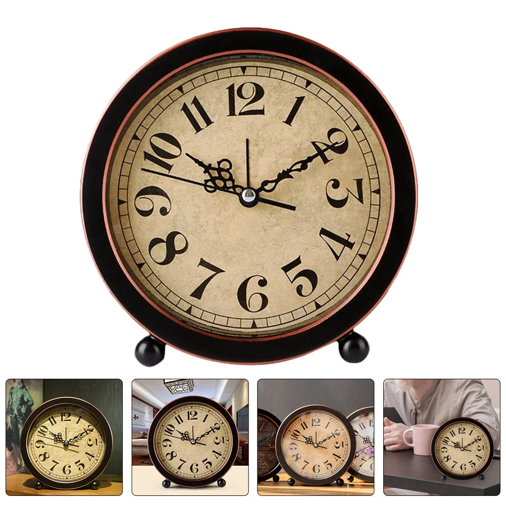 Alarm Vintage Desk Bedside Silent Retro Clocks Bedroom Mute Tabletop Decor Desktop Living Room Round Household Decorative