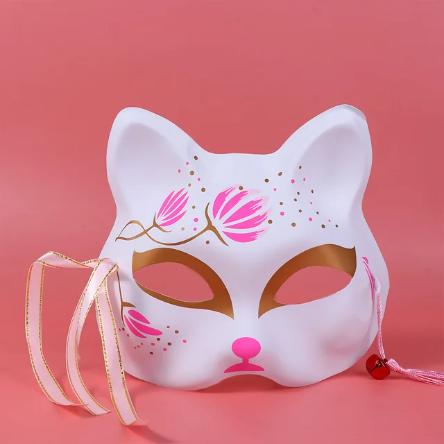 Розовые маски вишневого цветка лисы Аниме Косплей Японская полулицевая маскакошки маскарадный фестиваль Кабуки Kitsune маски реквизит для вечеринки