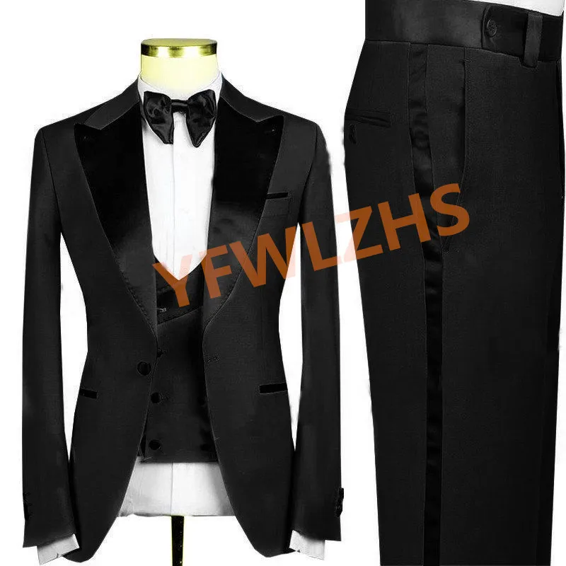 

Customized Peak Lapel Men's Suit Jacket Blazers Halloween Costume Elegant For Luxury Man Suit's For Wedding Three Piece Set 10