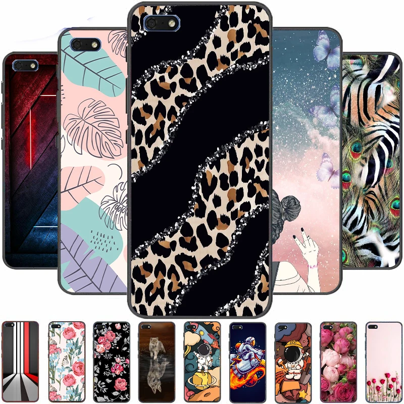 

For Huawei Y6 2018 Case Soft TPU Silicone Back Cover HuaweiY6 y62018 Honor 7A 5.7" Shockproof Phone Bumpers Flower Bag Fundas