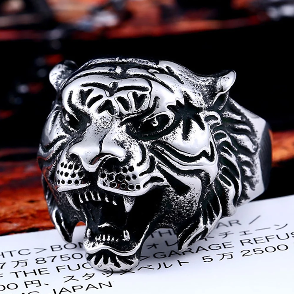 Кольцо мужское из нержавеющей стали в стиле панк с тигром
