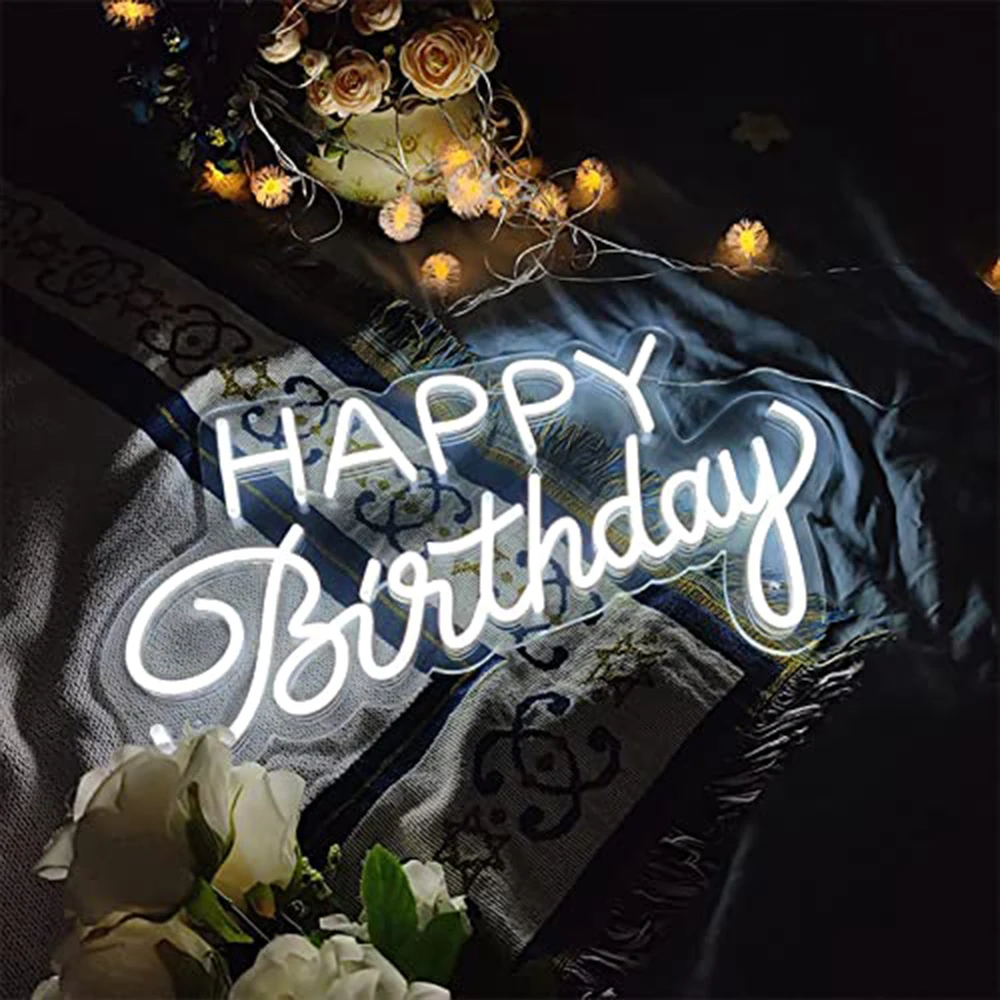 Happy Birthday Neon Sign Banquet Party USB Signs Exquisite Hanging Good Vibes LED Lights for Family and Friends Surprise Gifts