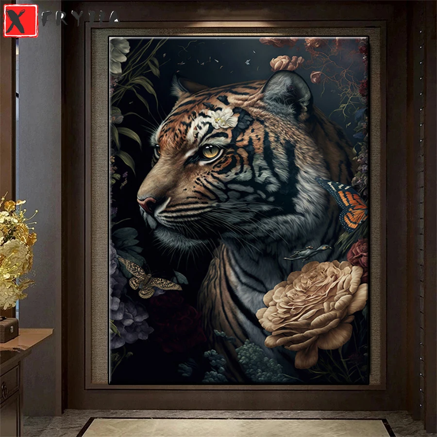 

5D DIY Diamond Embroidery Wildlife Animal Tiger Flower Picture Diamond Painting Cross Stitch Mosaic New Arrival Wall Art